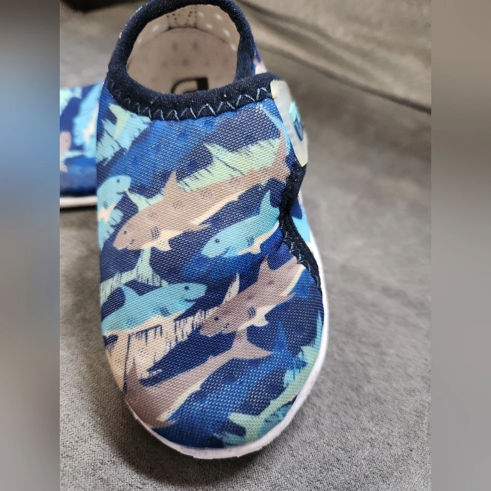 Blue and Gray Water Shoes with Camouflage Design